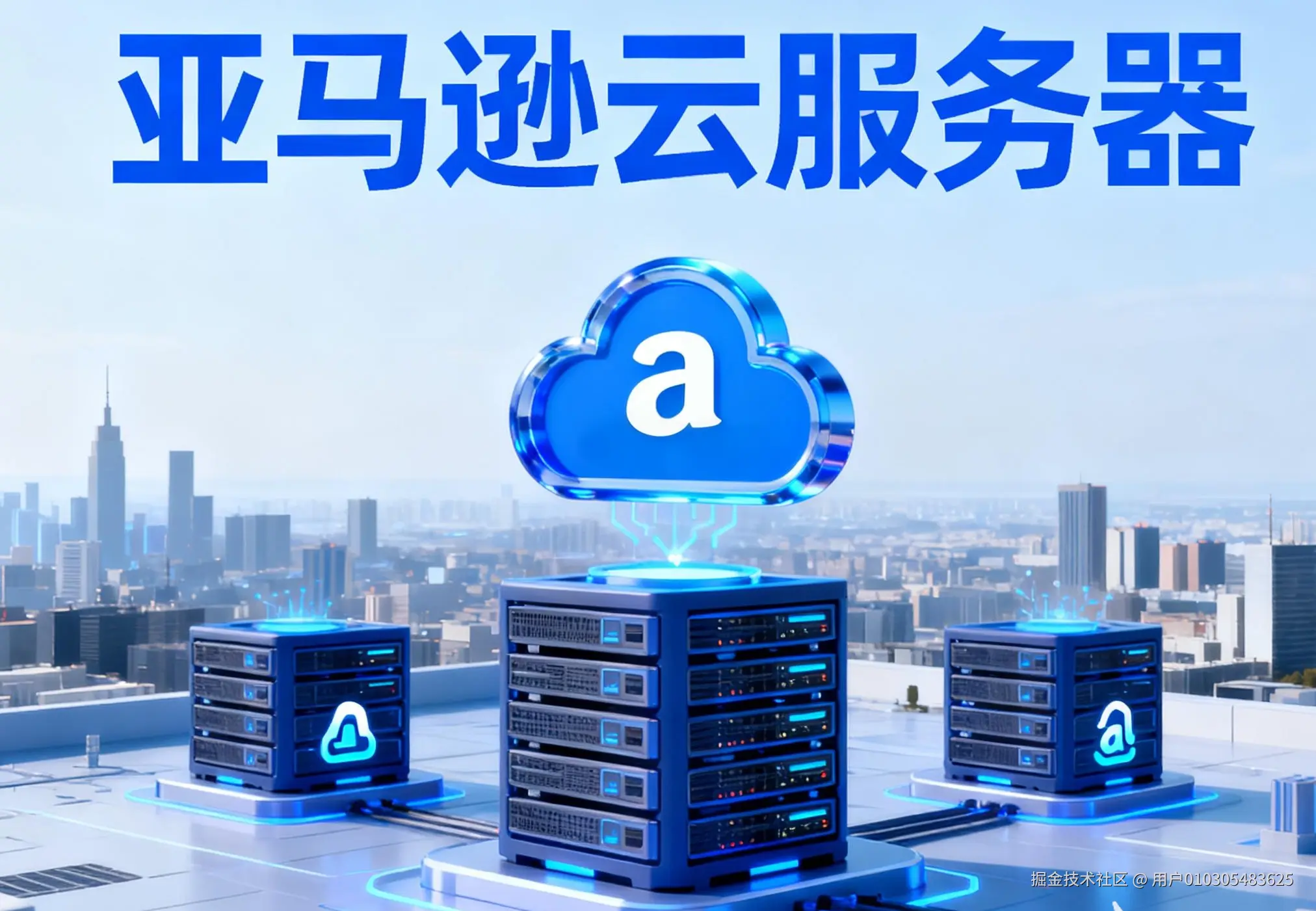 jimeng-2025-09-18-6411-空旷城市背景 ，几个个服务器堆图标上面是3d的量子云，蓝配色，科技感，蓝色中文文....png