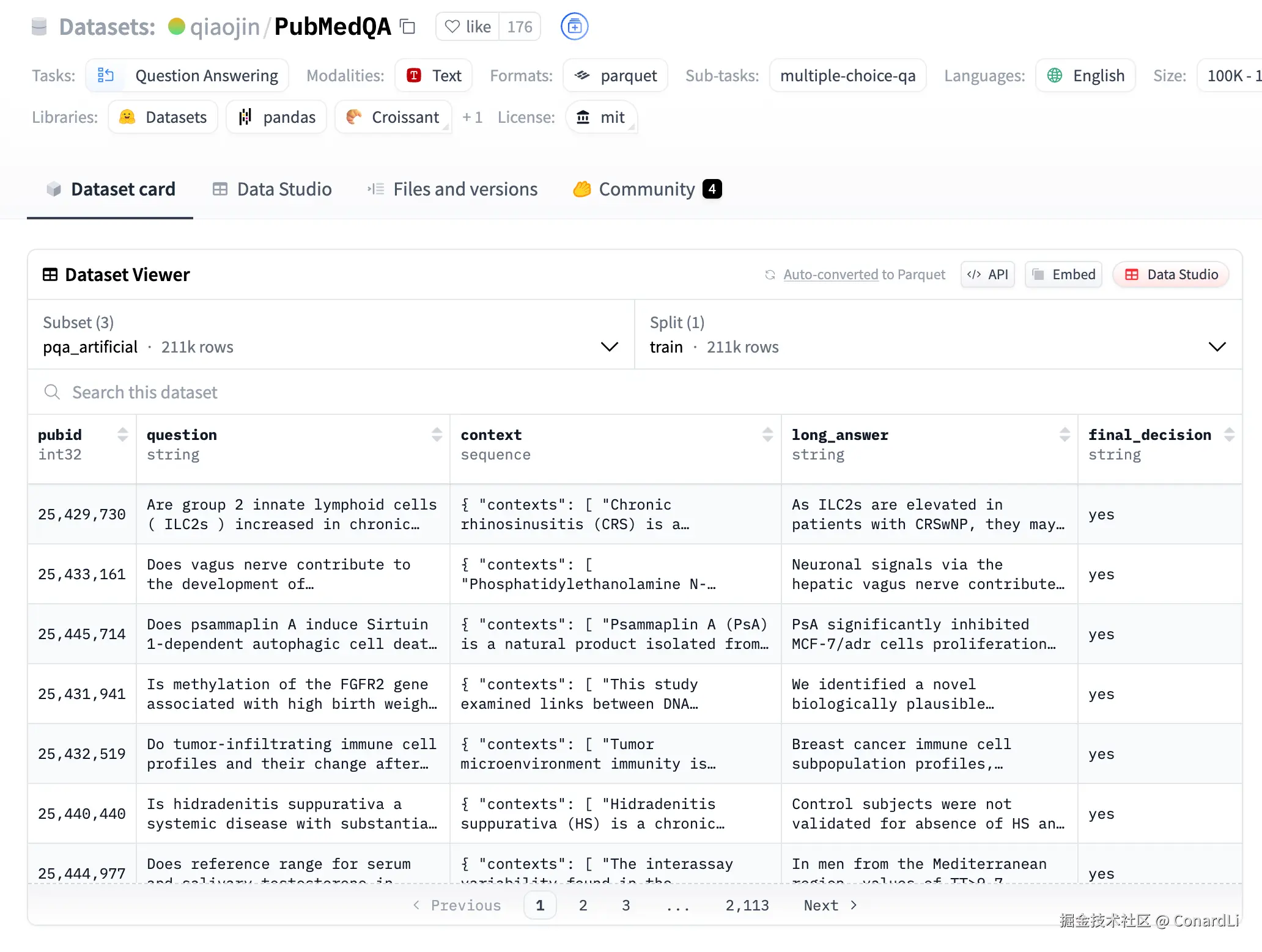 https://huggingface.co/datasets/qiaojin/PubMedQA