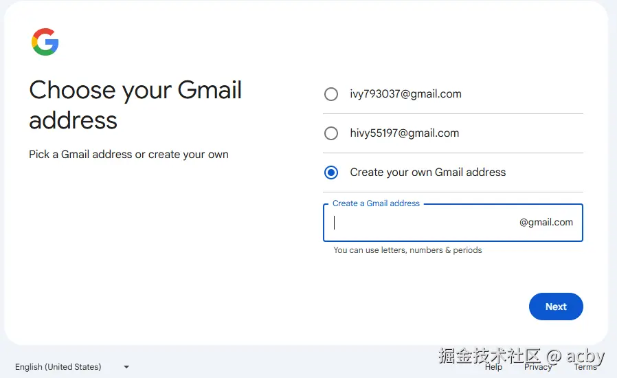 选择谷歌账号地址