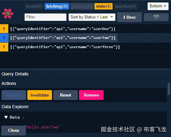 图 5.4 – React Query Devtools 当前正在获取查询