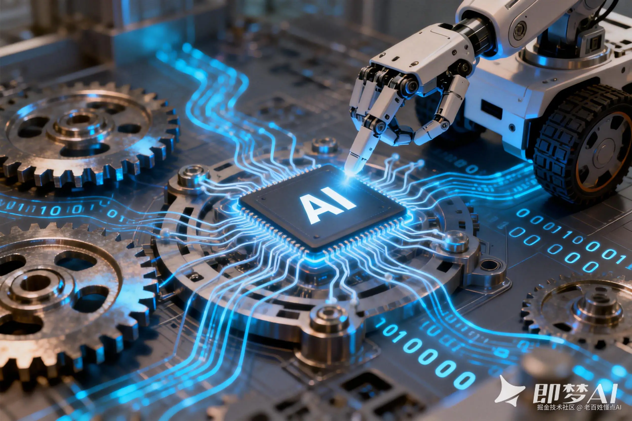 jimeng-2026-01-19-3576-高质量文章封面，机械工业风与 AI 科技风深度融合，画面主体为机械臂末端精准触碰....png