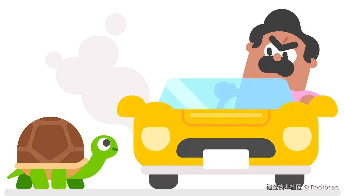 奥斯卡驾驶着一辆黄色汽车，沮丧地看着路上的一只乌龟。