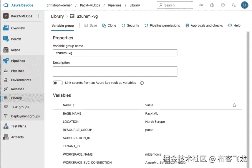 图 16.4 – 创建 Azure DevOps 变量组