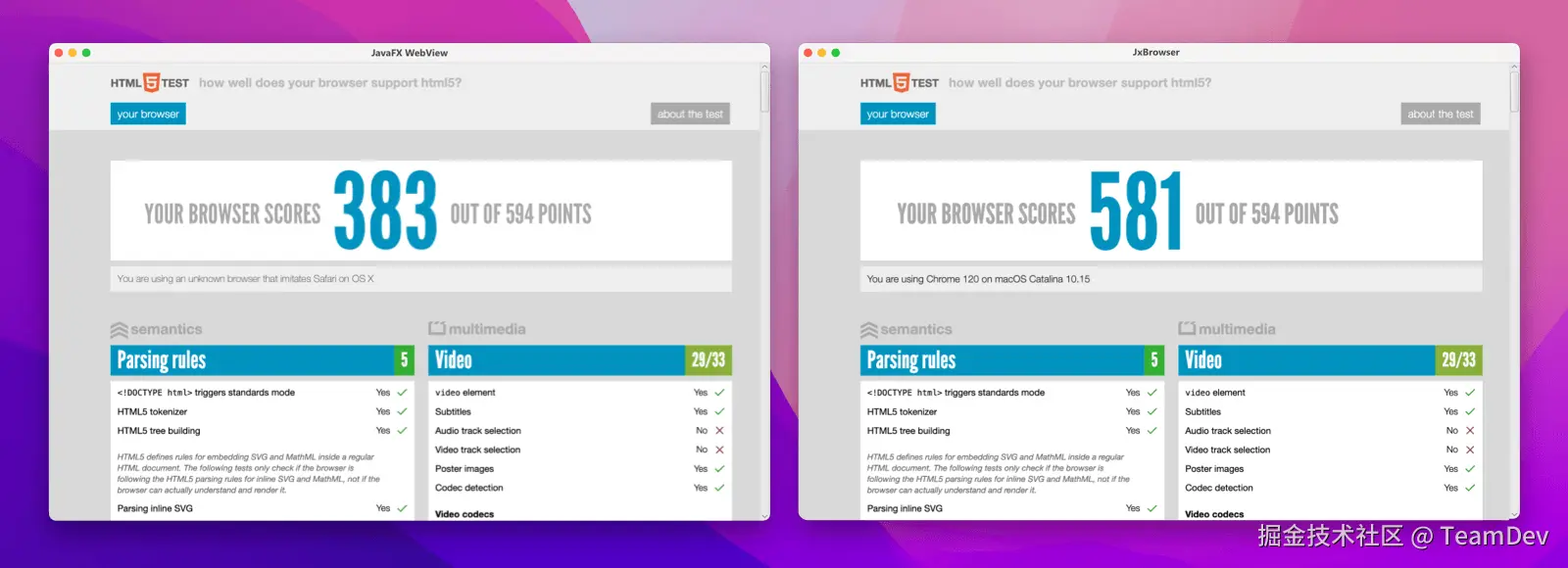 JavaFX WebView 和 JxBrowser 对 HTML5 功能的支持情况