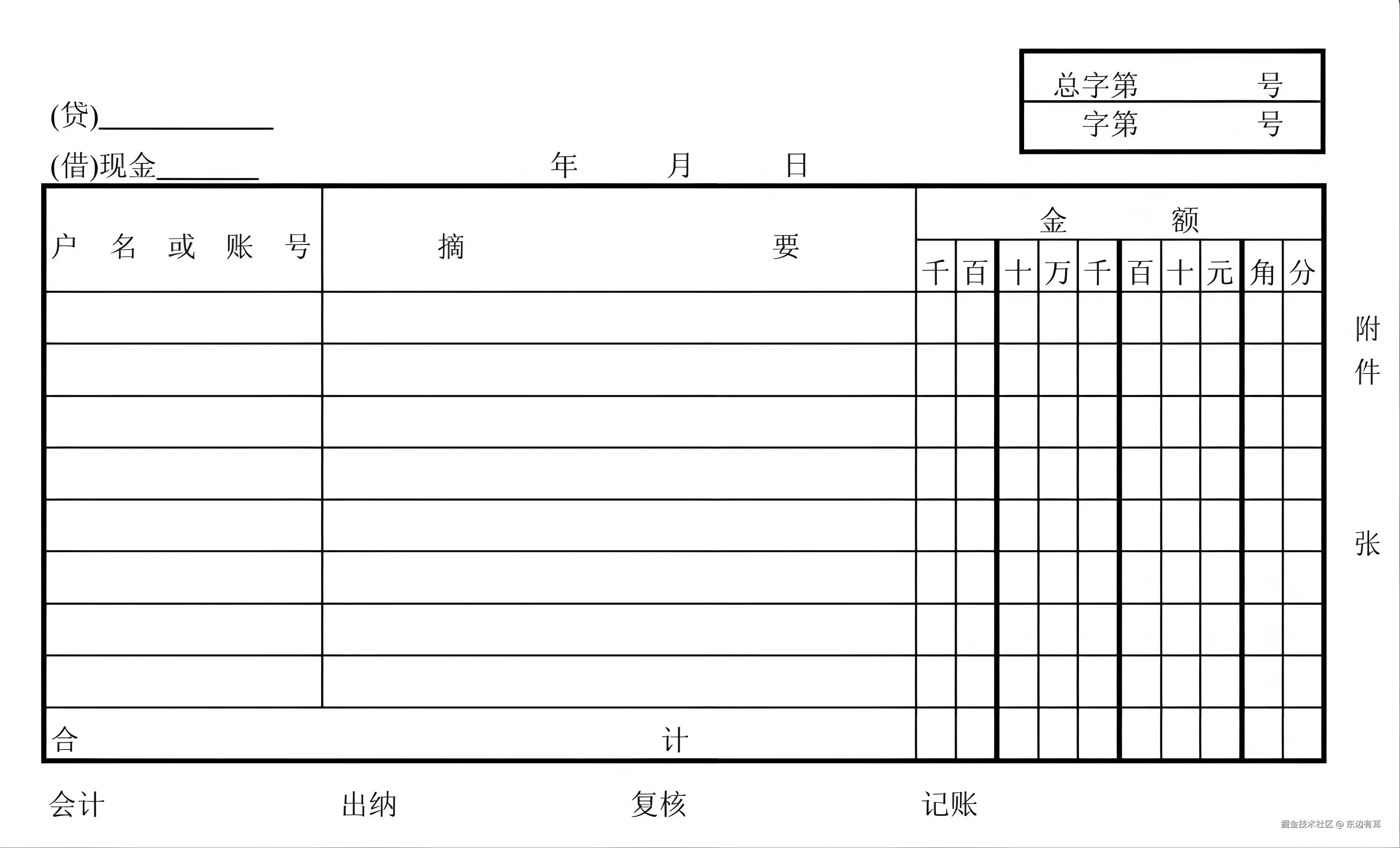 现金收入传票