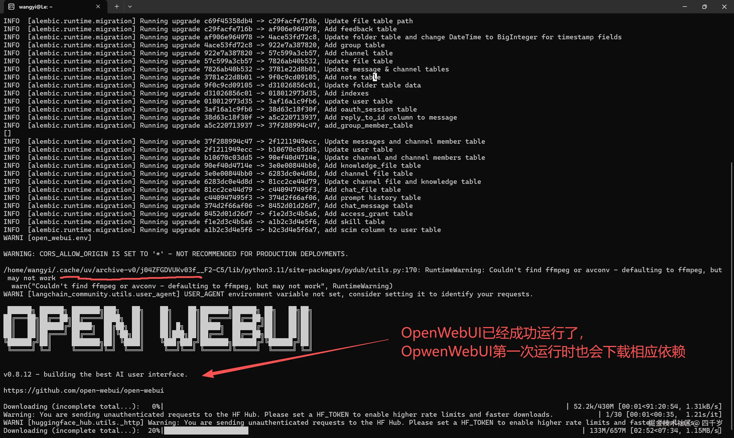 OpenWebUI第一次运行时也会下载相关依赖