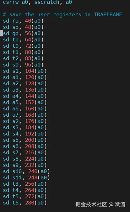 保存用户态的信息