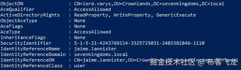 图 6.14 – jaime.lannister 对 lord.varys 拥有 WriteProperty 权限