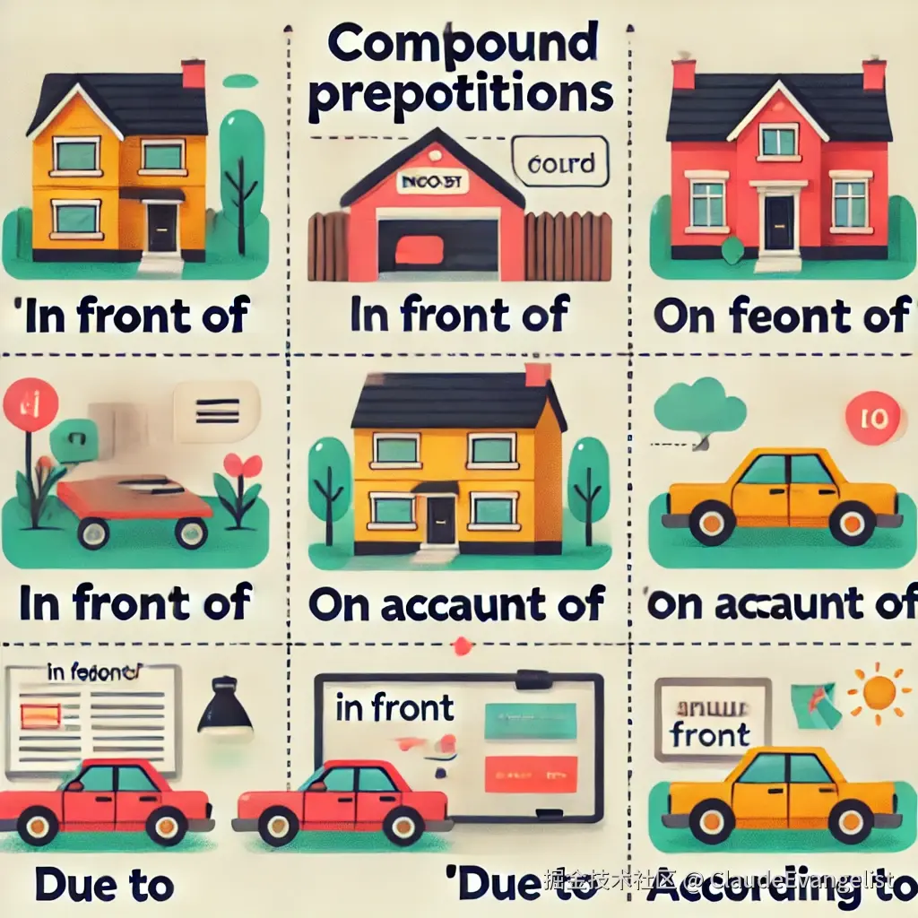 DALL·E 2025-01-04 21.00.40 - An educational infographic illustrating compound prepositions in English grammar. The image should include a structured layout with examples like 'in .webp