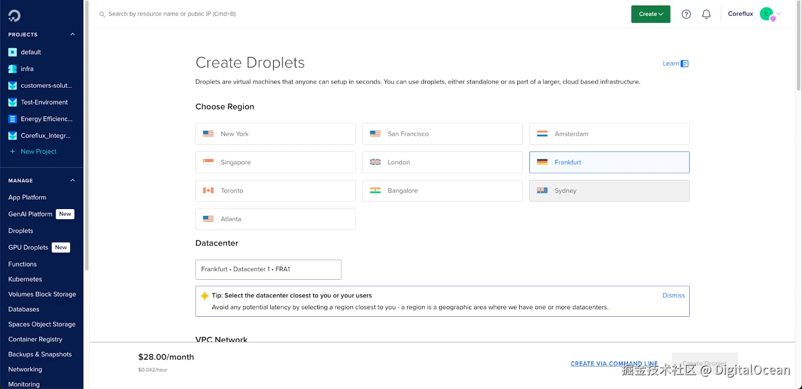 创建新的 DigitalOcean Droplet