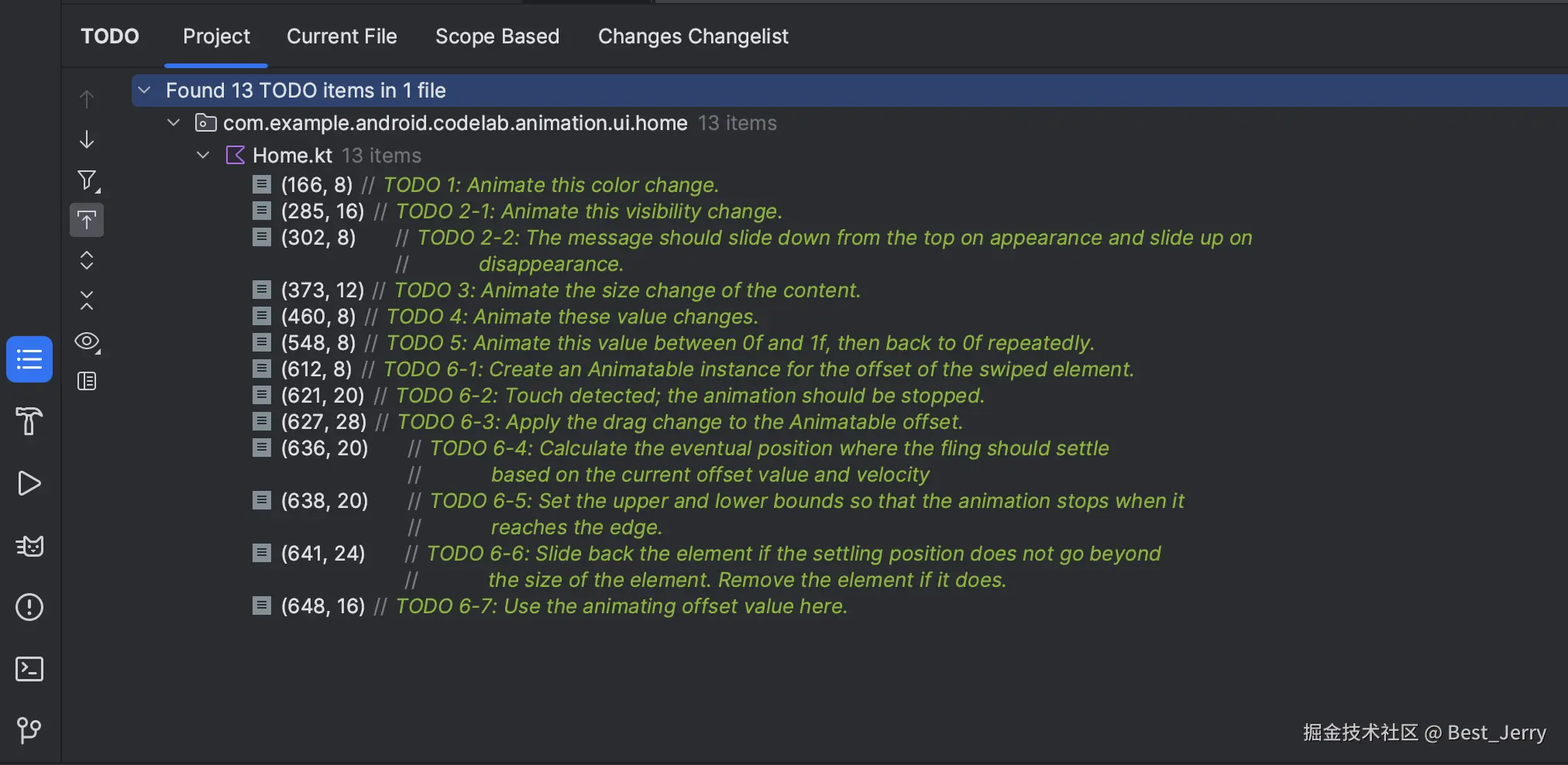 Android Studio 中显示的 TODO 列表