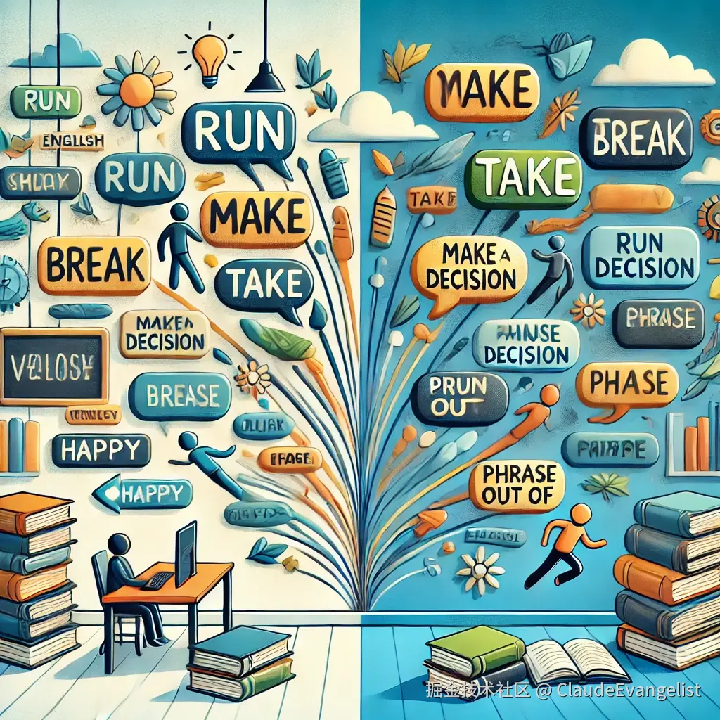 DALL·E 2024-12-13 23.25.05 - An educational illustration depicting the relationship between individual English words and common phrases. The image should show a split scene_ on on.webp