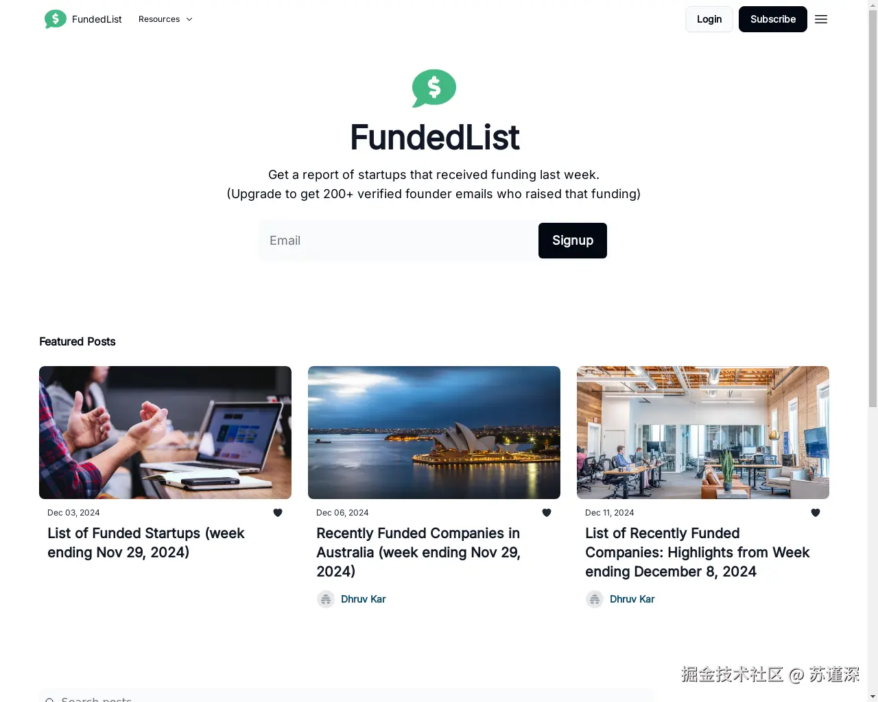 Show HN: FundedList – 接触上周筹集资金的创始人 - 项目截图