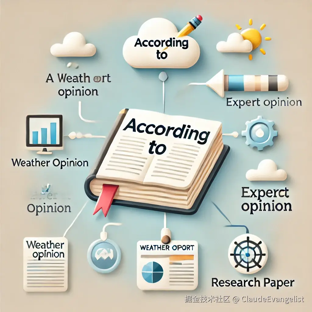 DALL·E 2024-08-24 23.36.08 - A visual illustration of the phrase 'according to' in English grammar. The image should depict a book or report with 'According to' written on it, wit.webp