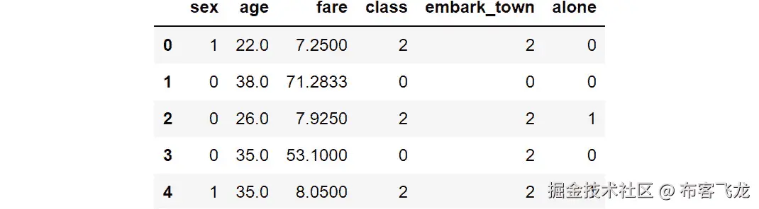 图 1.24：显示特征矩阵前五个实例的截图