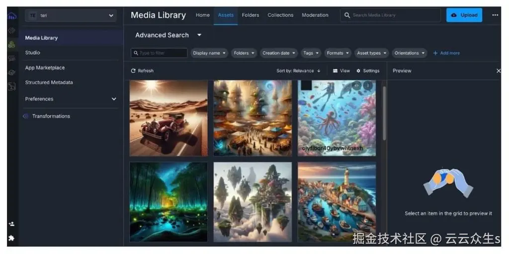 Cloudinary中上传的AI生成的图像。各种各样的图像