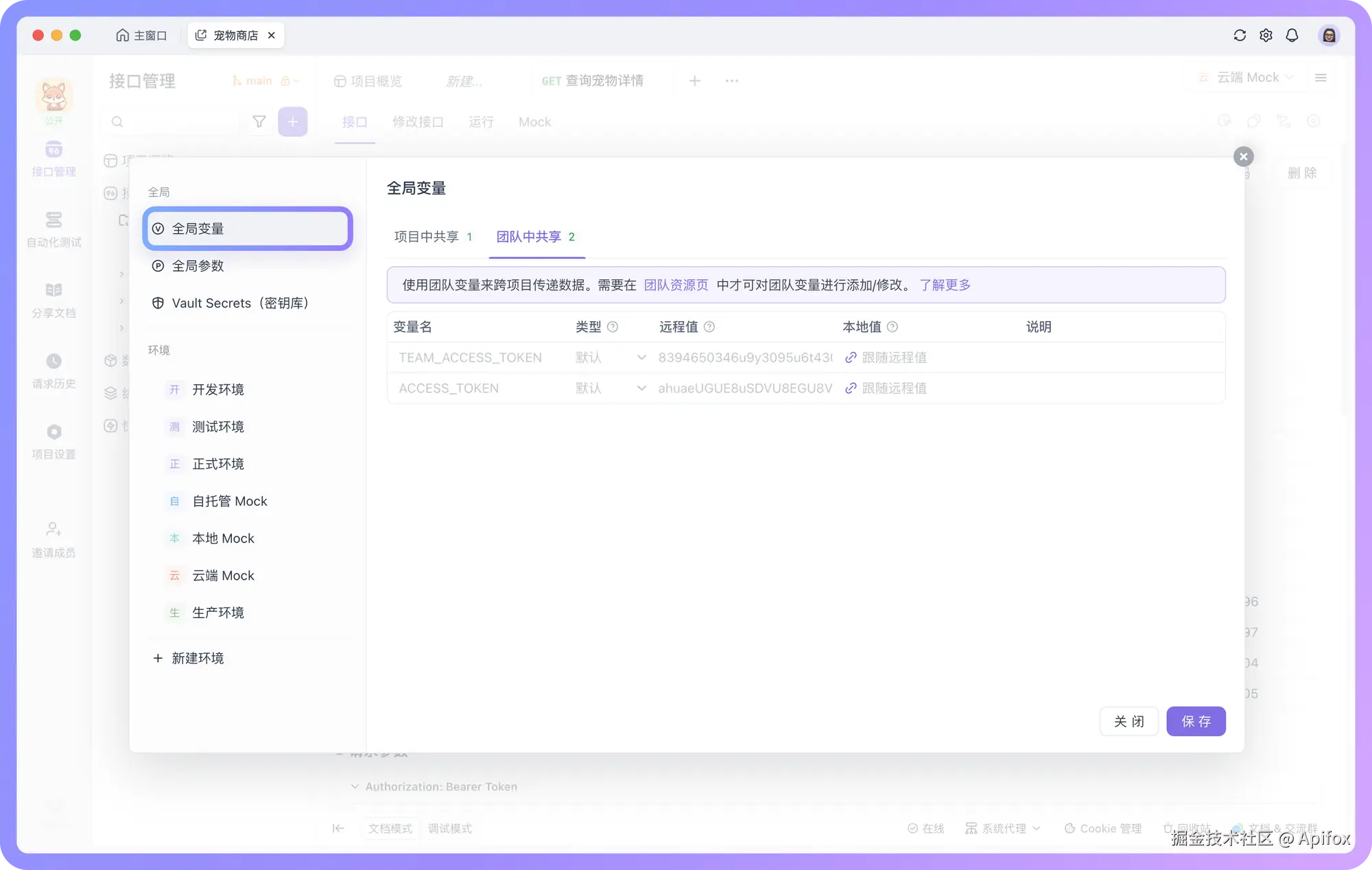 支持可跨项目使用的「团队变量」
