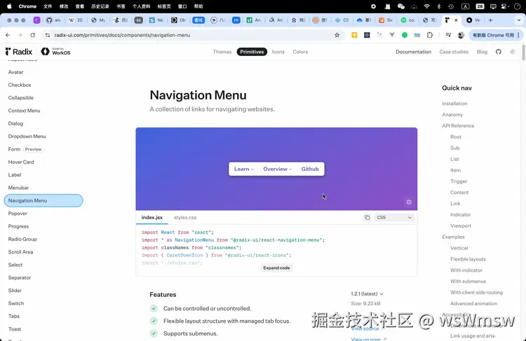 Radix UI 导航栏组件