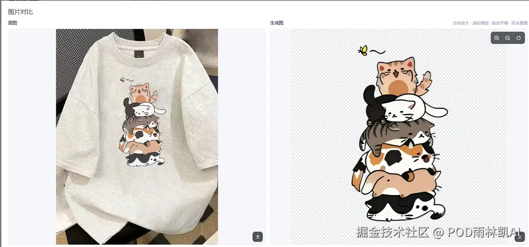 叠罗汉猫咪印花批量提取对比