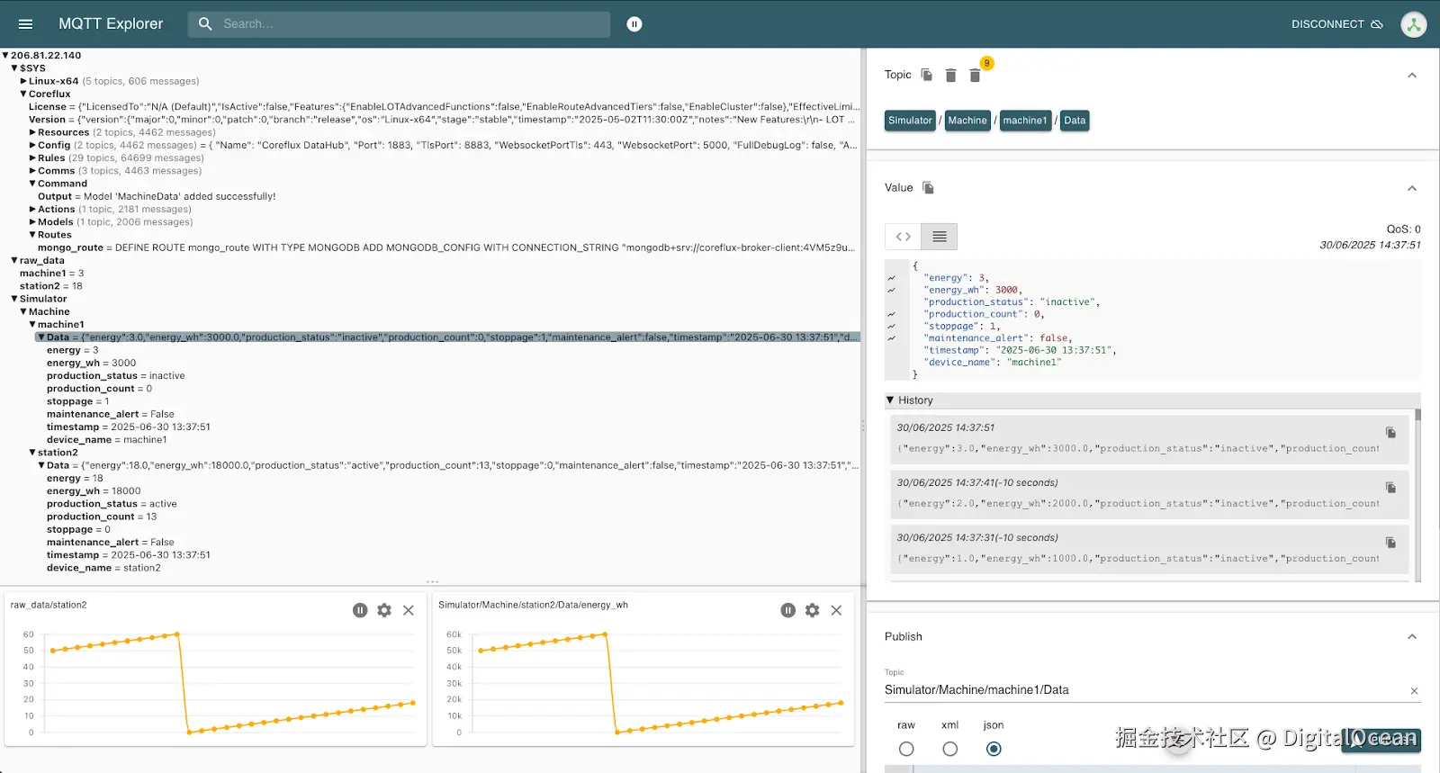 带有实时机器数据的MQTT主题