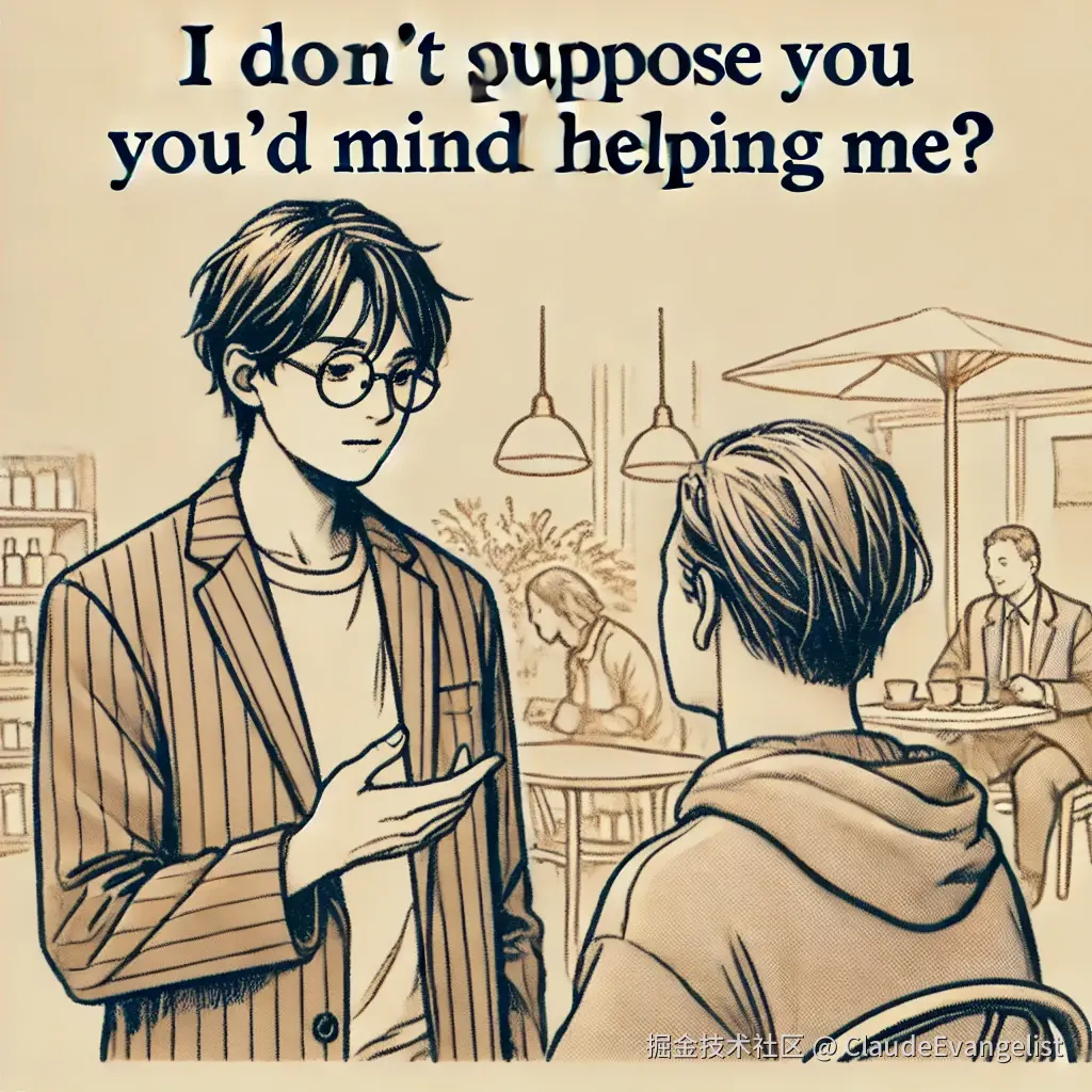 DALL·E 2024-12-15 08.24.36 - An illustration showing two people in a casual conversation. One person is politely asking the other for help, using a gentle and indirect tone, such .webp