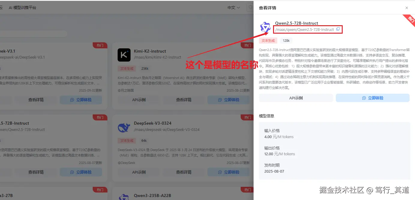 模型详情页面