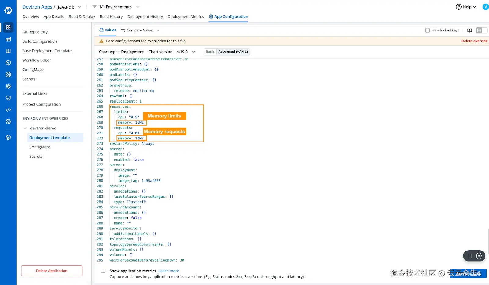 Update Memory requests in YAML