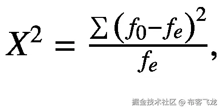 {X}²=\frac{\sum {\left({f}_0-{f}_e\right)}²}{f_e},