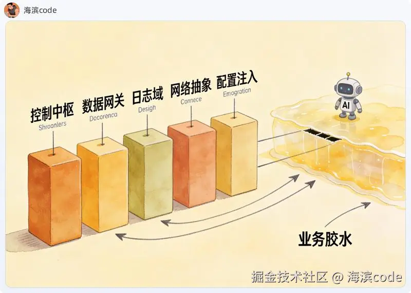 古法基石 + AI 胶水：5 个成熟模块在底层，AI 只补薄薄一层胶水