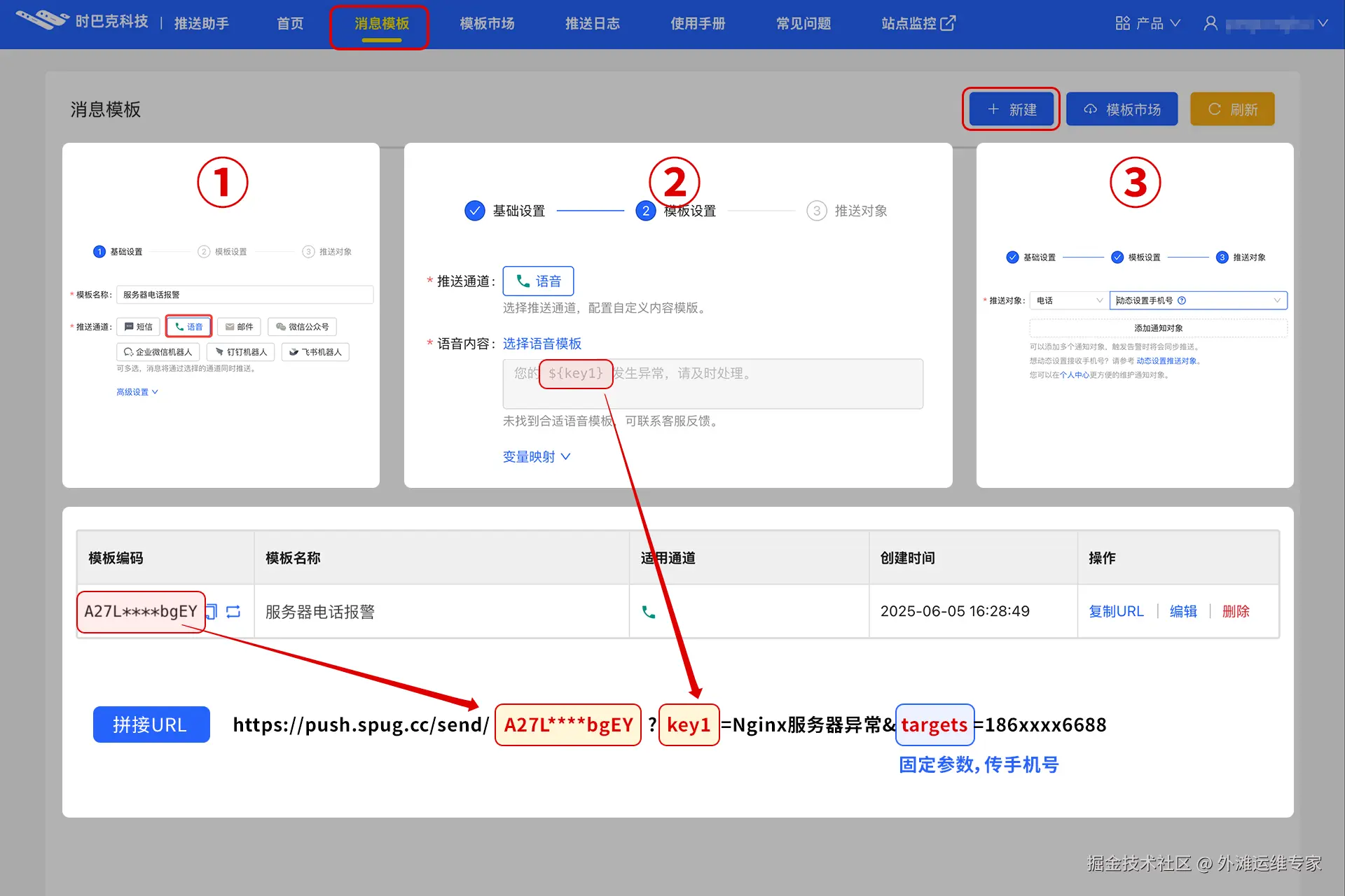 语音通知模板配置示例