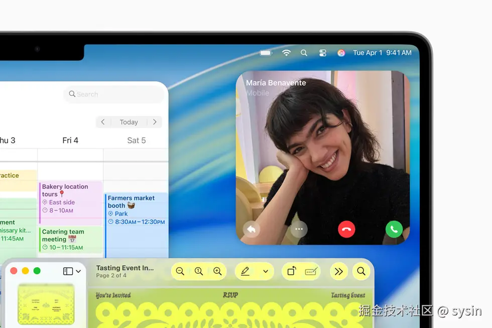 一台 16 英寸 MacBook Pro 上显示着电话 app 的来电。