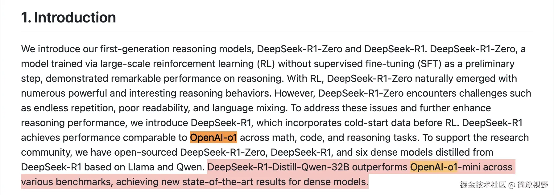 DeepSeek-R1-32B 与 OpenAI-o1-mini 相当