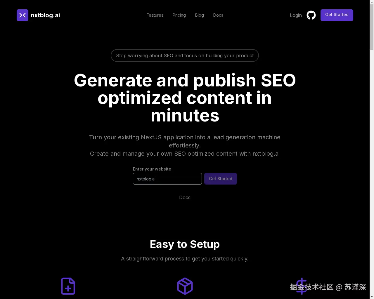 Show HN: 在几分钟内为您的 NextJS 项目发布 SEO 优化内容 - 项目截图