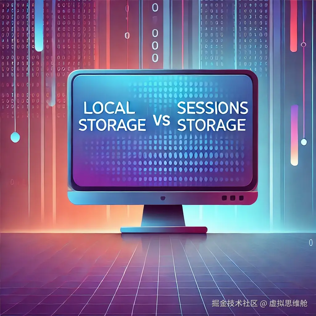 DALL·E 2024-11-27 16.53.47 - A sleek and modern tech blog cover with vibrant colors, featuring a minimalist illustration of a computer screen showing the words 'localStorage vs se.webp