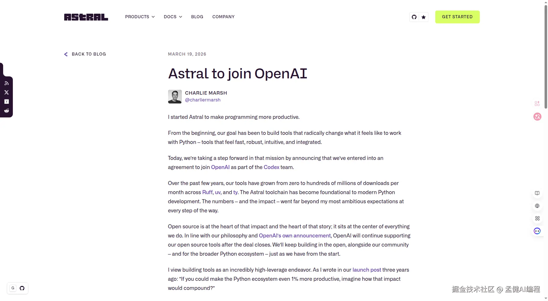 Astral 创始人 Charlie Marsh 博客公告