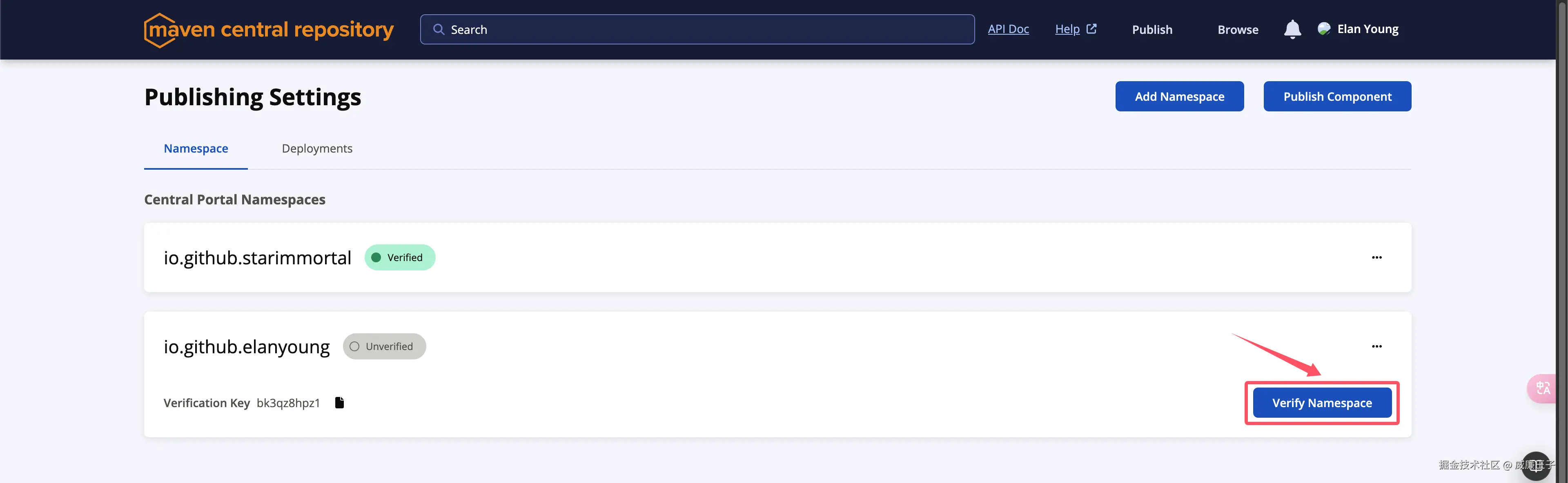 Verify Namespace Button