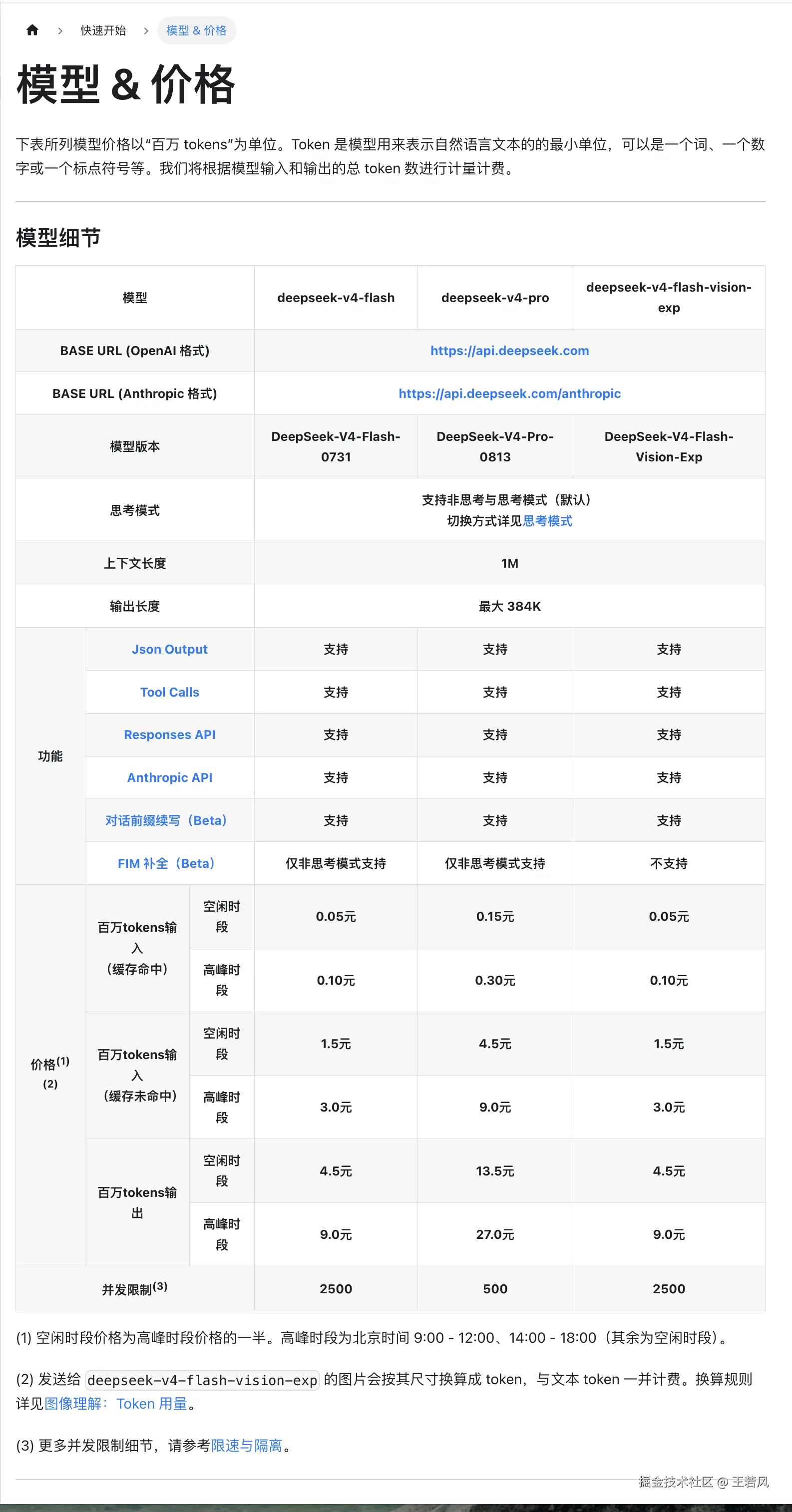 模型价格信息