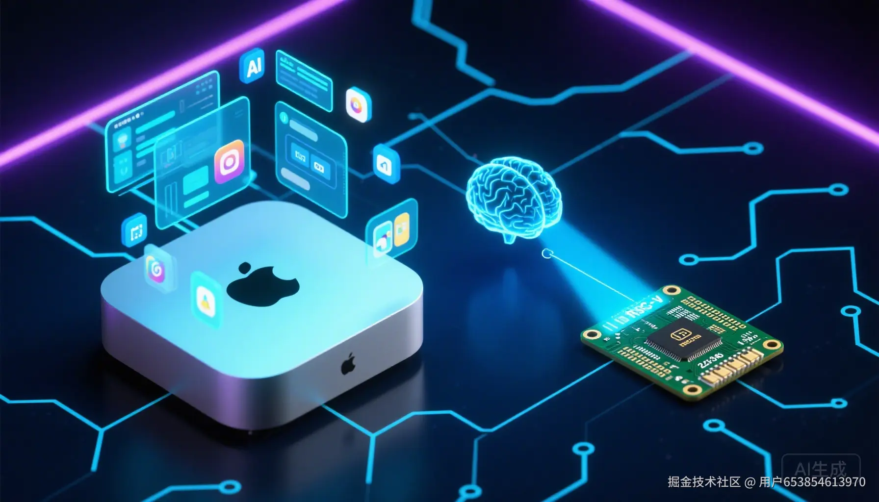 题图：Mac mini 与 RISC-V 开发板的 AI 对决