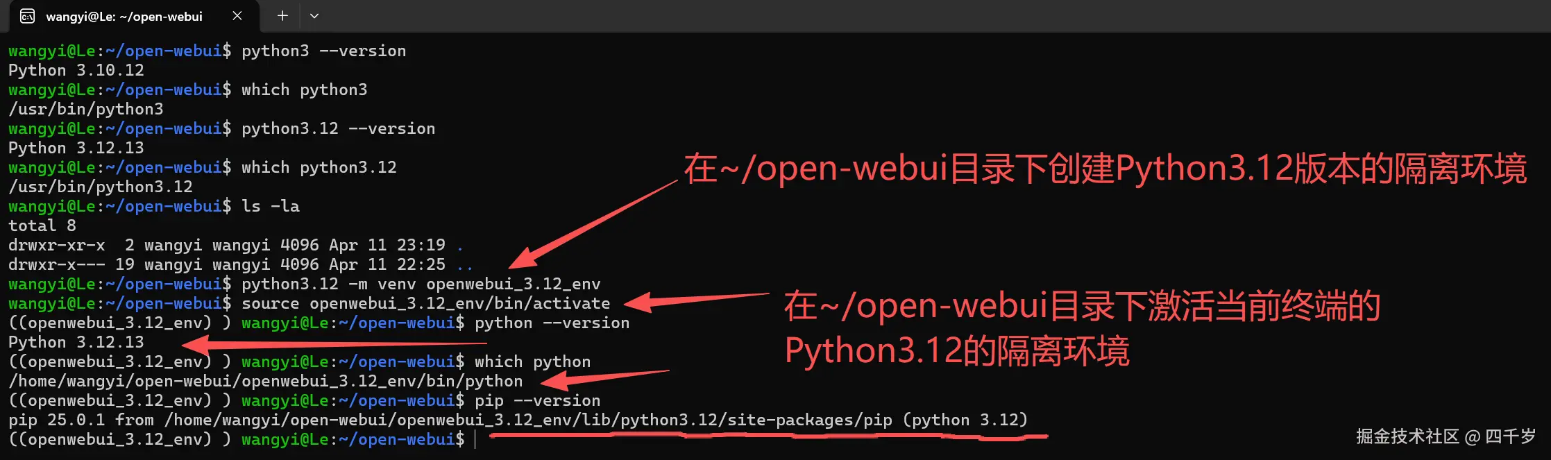 创建Python3.12版本的隔离环境并在当前终端激活该隔离环境