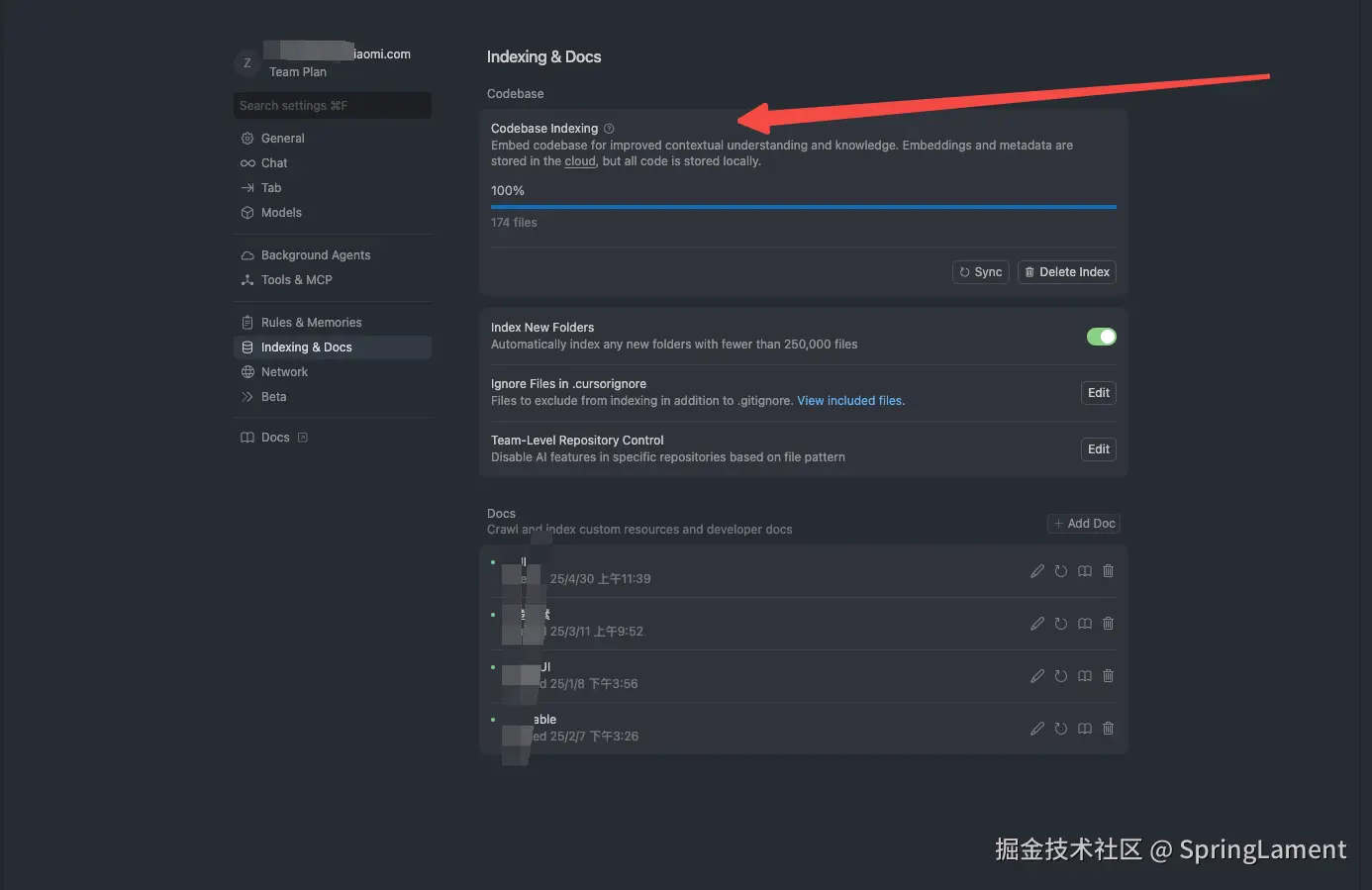 Cursor Indexing 设置界面