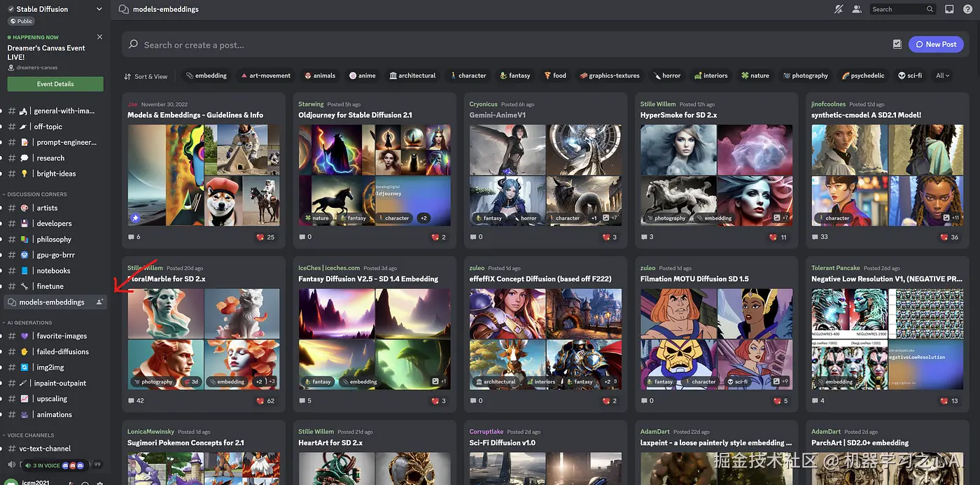 Models-embeddings Discord channel Discord page for Stable Diffusion
