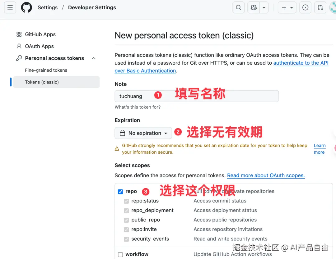 填写Token权限配置