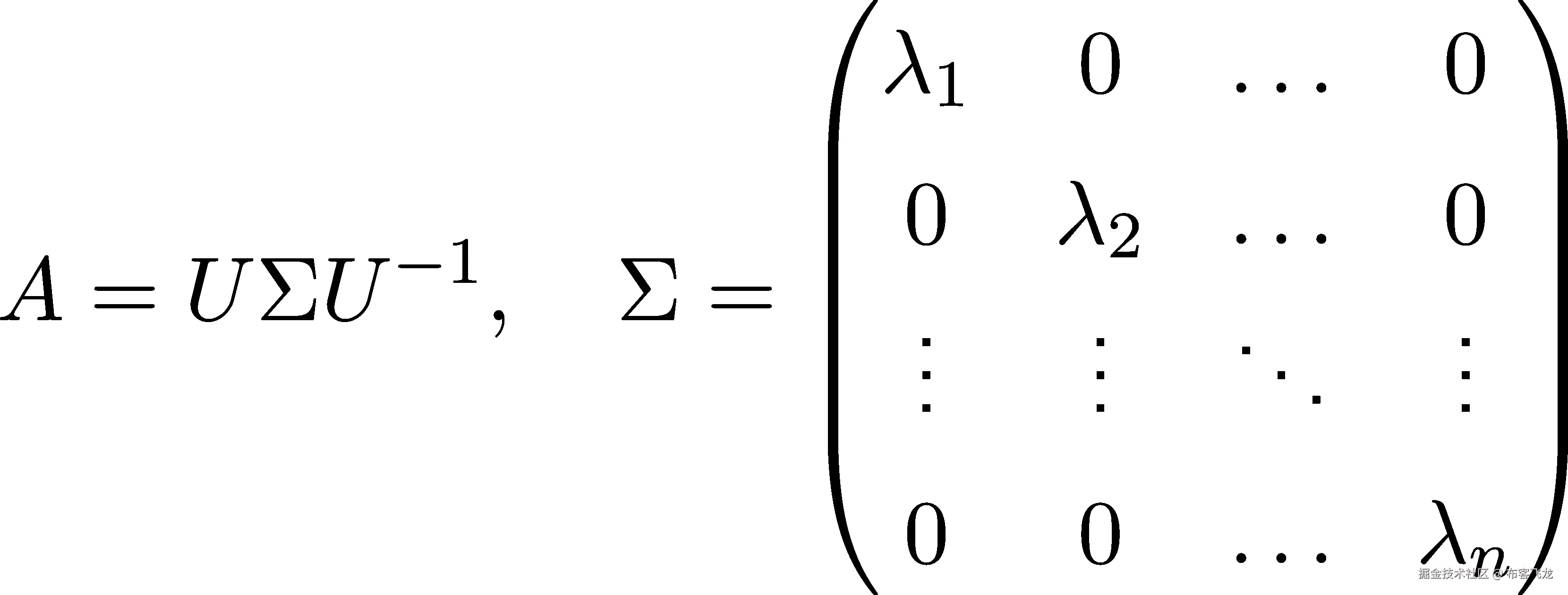  ( ) λ1 0 ... 0 | | −1 || 0 λ2 ... 0 || A = U ΣU , Σ = || .. .. ... .. || ( . . . ) 0 0 ... λn 