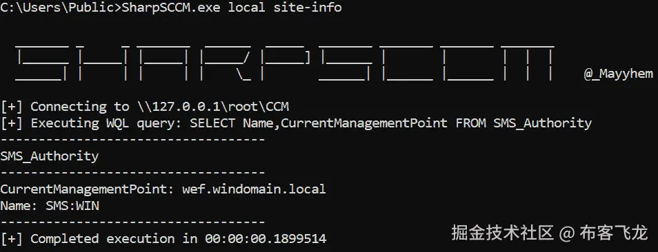 图 10.4 – SharpSCCM 显示 MP 和站点名称