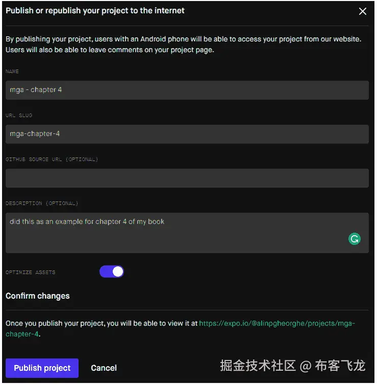 图 4.17 - 单击发布按钮时显示的所有信息