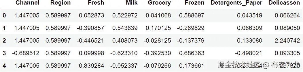 图 2.17：显示标准化数据集前五个实例的截图    