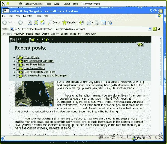 When the navigational pane opens, the links contained within the pane are not available using the links array. The user would be required to say the command "link" again to repopulate the array, as seen here.