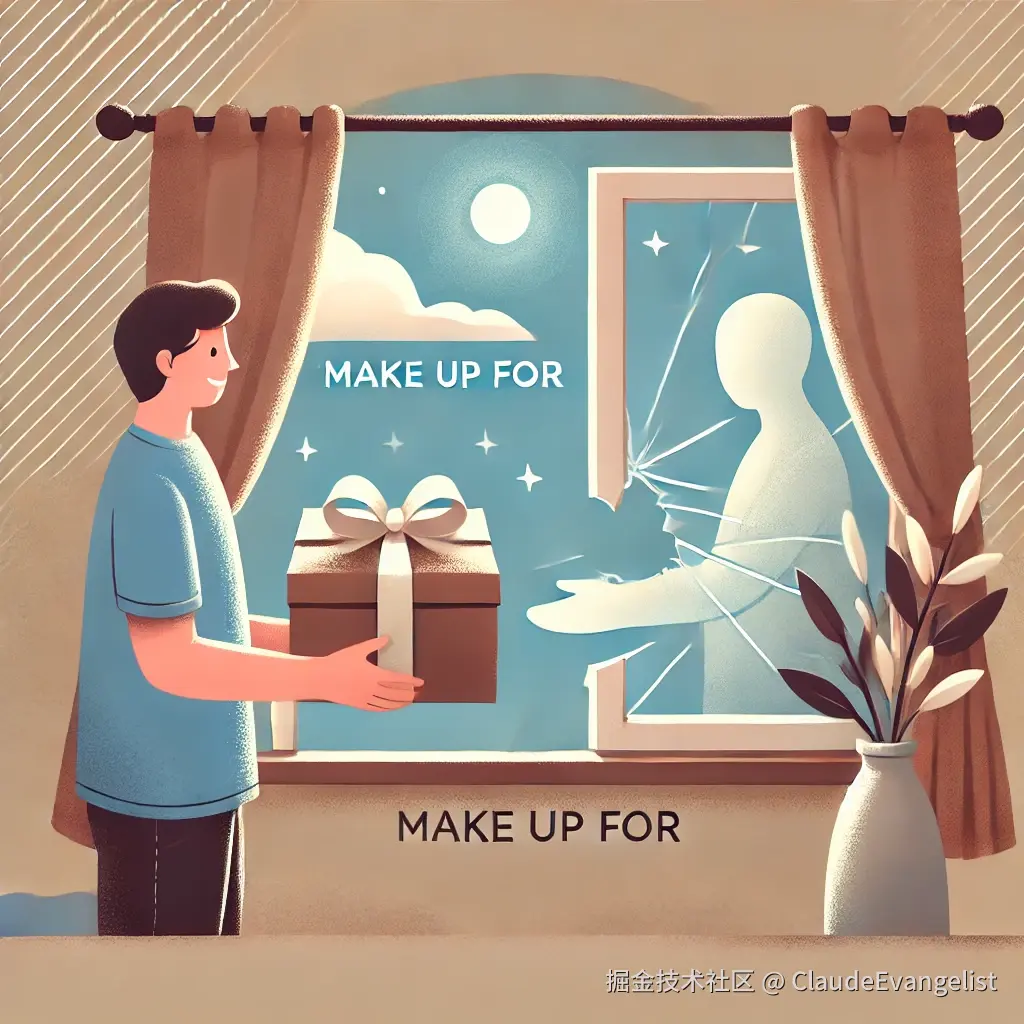 DALL·E 2024-11-19 21.31.16 - An illustration showing the concept of 'make up for' with a symbolic representation_ a person handing a beautifully wrapped gift to another person wit.webp