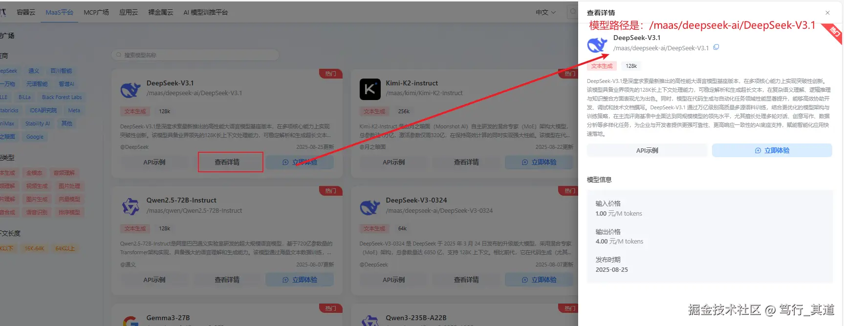 模型详情页面